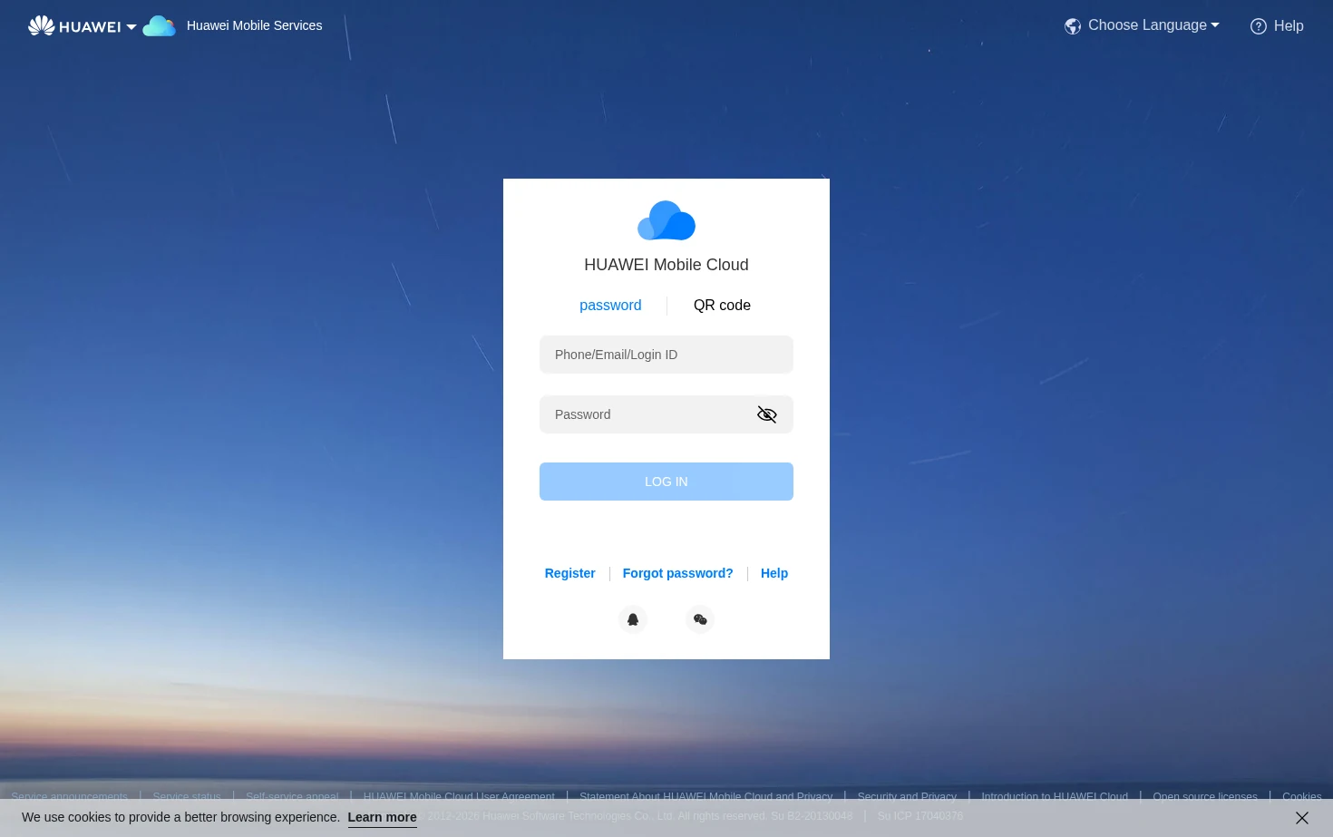 HUAWEI Mobile Cloud 页面快照